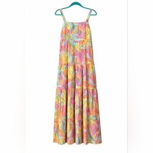 Skies Are Blue Tropical Maxi Dress Womens Medium Colorful Tiered Sundress